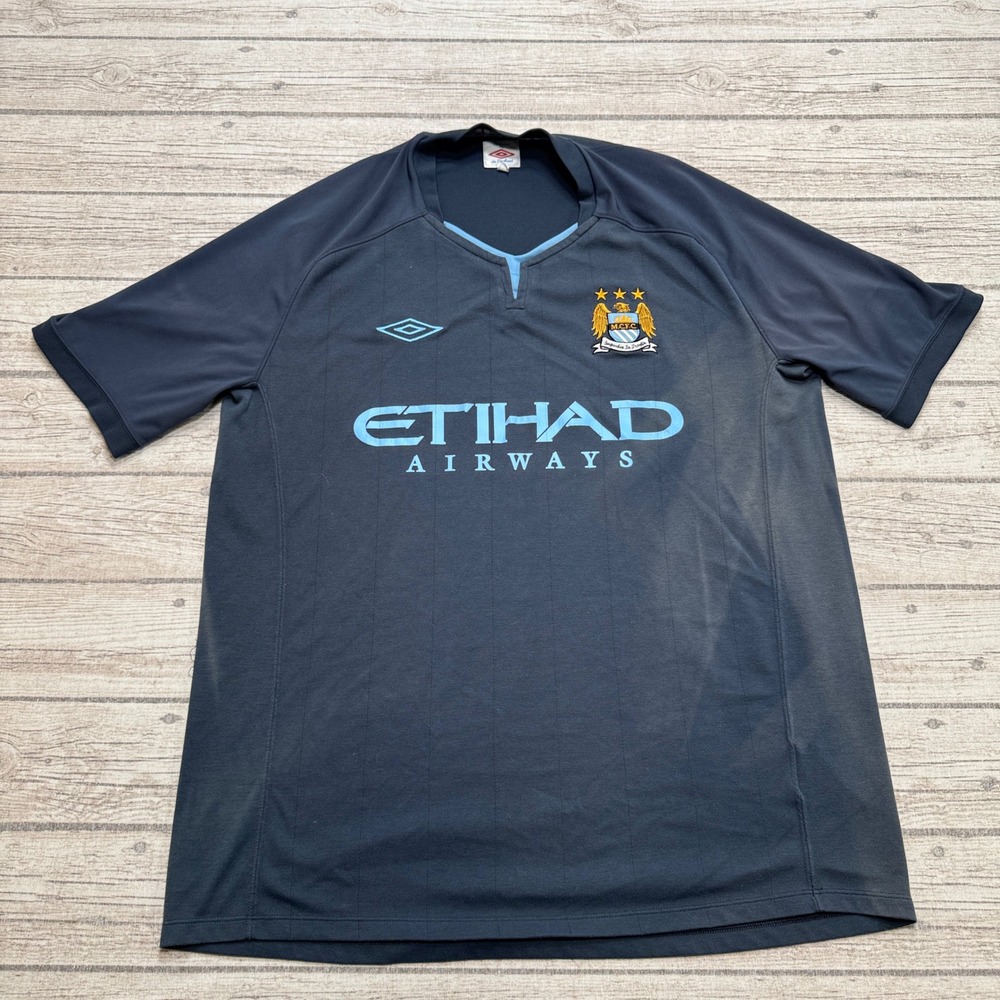 Umbro Manchester City Soccer Jersey Mens L Navy 2010 Away Etihad Football Shirt
